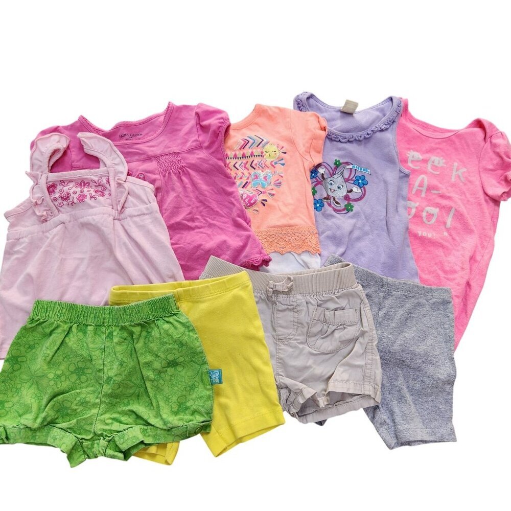 Bundle (9) Youth Girls Summer Outfits Clothing T-Shirt Tanks Shorts 18M - 2T